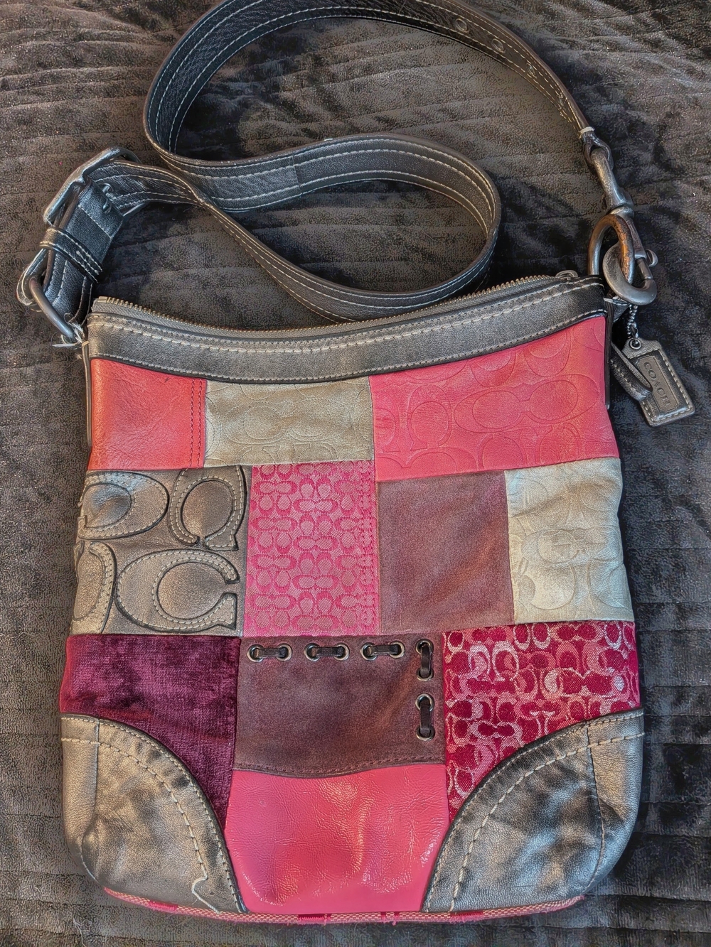 Vintage Coach Y2K Pink & Silver Patchwork Crossbody Bag (#10435)